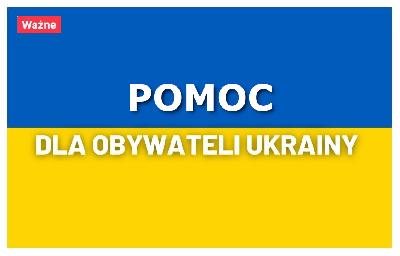 Napis pomoc dla obywateli Ukrainy na niebiesko żółtym tle