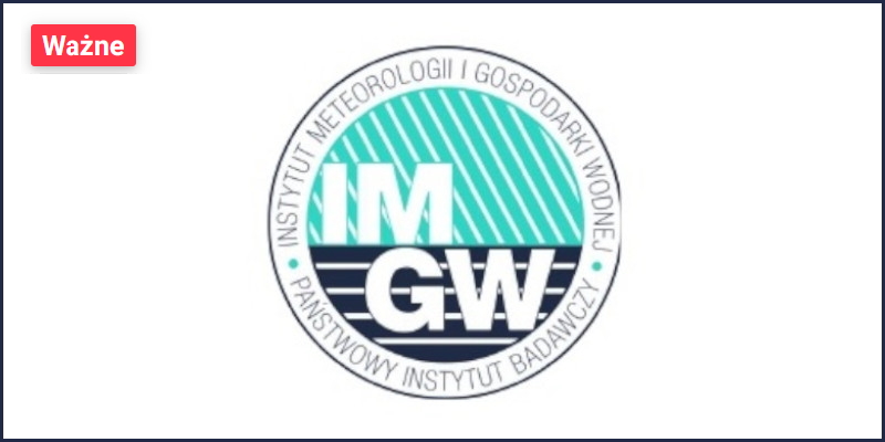 Logotyp IMGW - Koło z napisem Instytut Meteorologii i Gospodarki Wodnej Państwowy Instytut Badawczy
